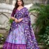 Lavender Pichwai & Patola Print Tussar Silk Lehenga Choli with Zari Weaving Border