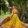 Mustard Color Floral Print With Foil Work Viscose Chanderi Lehenga Choli