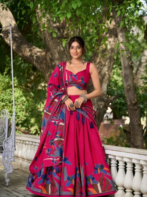 Embrace Elegance: Rani Pink Floral Print Lehenga