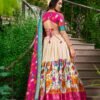 White Dola Silk Lehenga Choli Set with Kalamkari Print and Zari Weaving