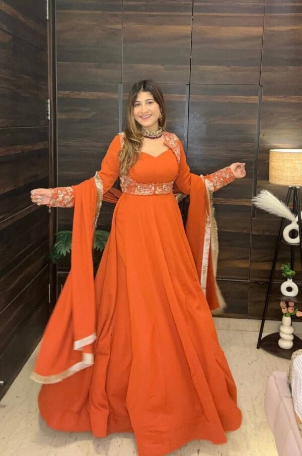 Orange Color Jacket Style Anarkali Suit Set