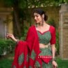 Green Color Cotton Navratri Lehenga Choli Set