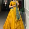 Mustard Color Plain With Gota Patti Cotton Lehenga Choli by Suratikart