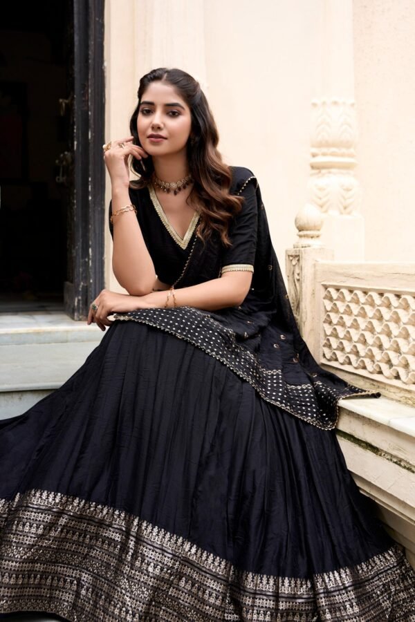 1906BLK_CLO1.jpg Black Chanderi Silk Lehenga Choli Set