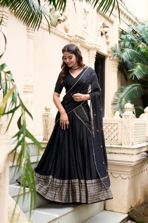 1906BLK_MAIN1.jpg Black Chanderi Silk Lehenga Choli Set