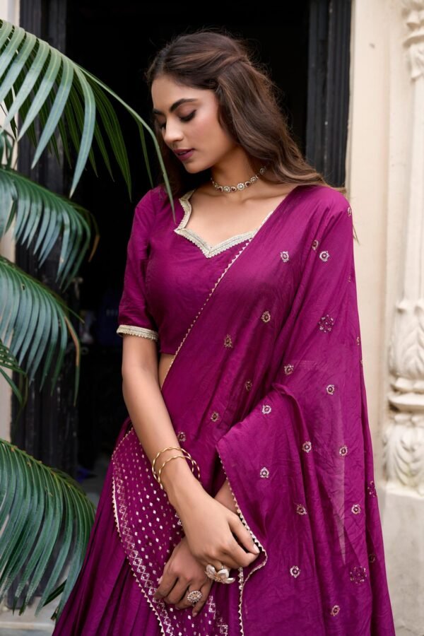 Wine Color Chanderi Lehenga Choli