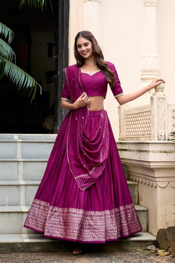 Wine Color Chanderi Lehenga Choli