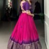 Lovely Pink Chanderi Lehenga with Zari Weaving Work and Bandhej Print Dupatta