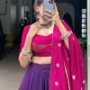 Purple Color Pure Chanderi Lehenga Set with Zari Weaving and Bandhej Print Dupatta