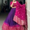 Purple Color Pure Chanderi Lehenga Set with Zari Weaving and Bandhej Print Dupatta
