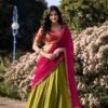 Parrot Green Color Zari Weaving Work Kanchipuram South Culture Lehenga Choli