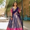 Luxurious Blue Zari South Indian Kanjivaram Lehenga Choli