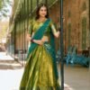 Green Color Zari Weaving Work Kanjivaram Wedding Lehenga Choli
