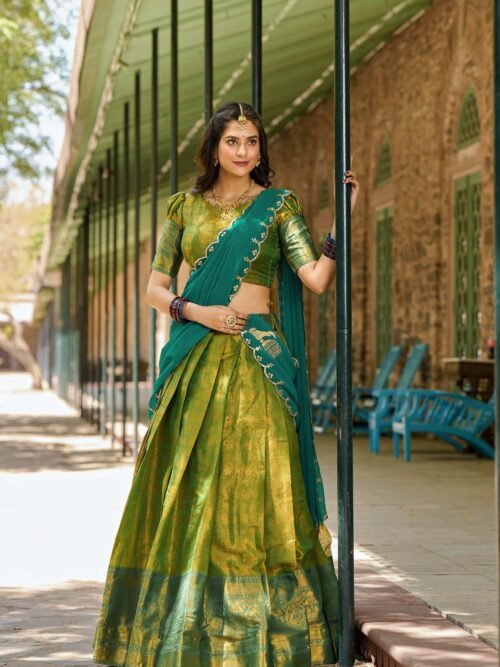 2020PRTMAIN1.jpg Green Color Zari Weaving Work Kanjivaram Wedding Lehenga Choli