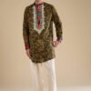 Green Silk Resham Embroidered Mens Kurta Set