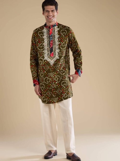 Green Silk Resham Embroidered Mens Kurta Set