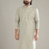 Green Silk Kurta Set For Men With Printed Motifs