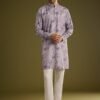 Purple Zipper Kurta Set in Russian Silk with Floral Print