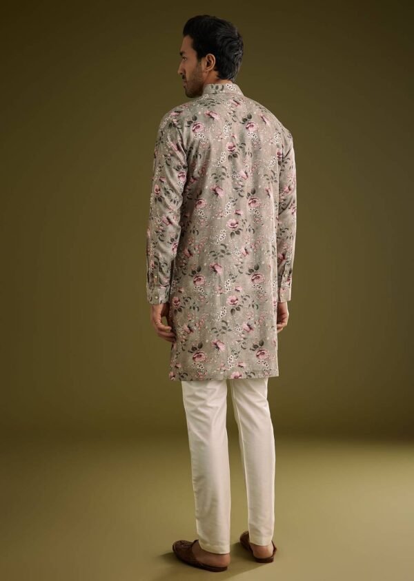 365_4 Grey Printed Kurta Set In Russian Silk With Zipper