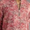 Red Pashmina Silk Zipper Kurta Set with Paisley Swirl Print