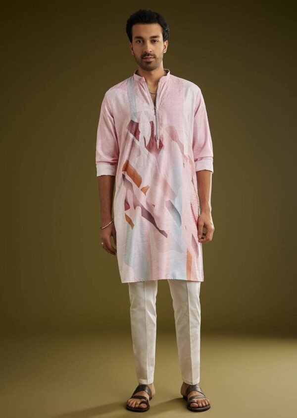 Multicolor Linen Kurta Set With Abstract Print