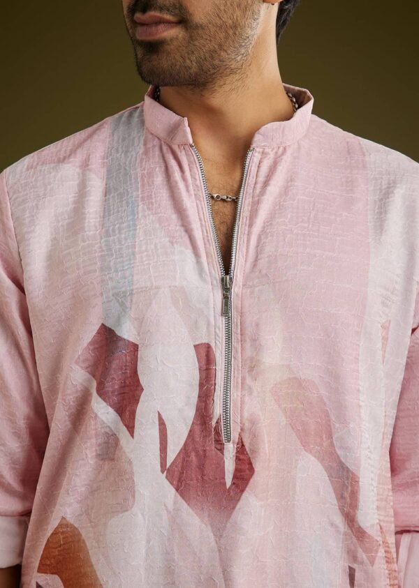 Multicolor Linen Kurta Set With Abstract Print