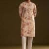 Cream Brown Silk Floral Printed Kurta Set