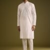 Off White Silk Kurta Set With Thread And Mirror Work
