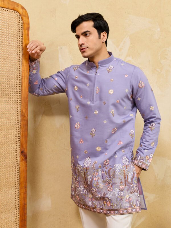 Luxury Lavender Embroidered Designer Kurta Set For Special Occasion