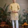 Yellow Viscose Silk Mens kurta for haldi ceremony