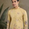 Yellow Viscose Silk Mens kurta for haldi ceremony