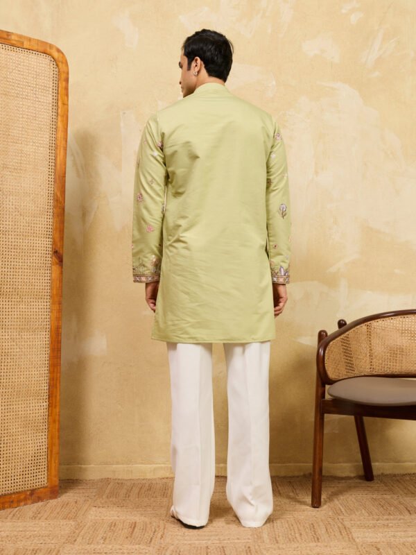 Light Green Festive Wear Embroidered Kurta Set For Mens