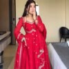 Red Color Apsara Suit Set with Sequence Work