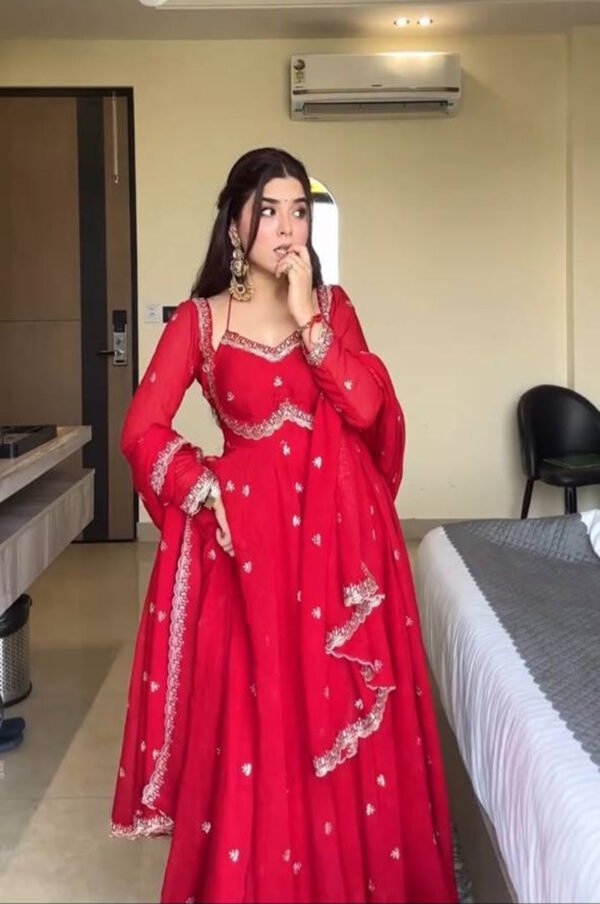 Red Color Apsara Suit Set with Sequence Work