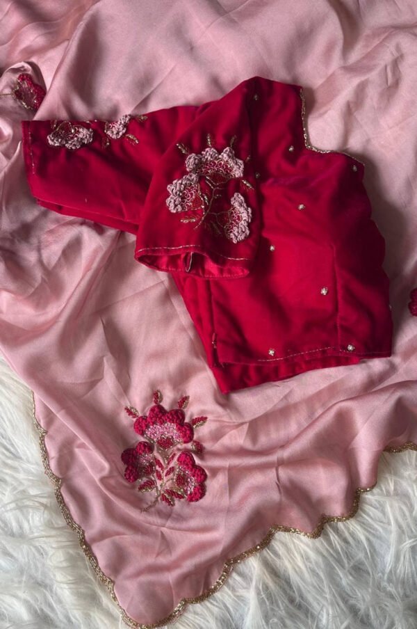 APPLEVELVET_2.jpg Pastel Pink Color Rangoli Silk Saree with Velvet Blouse