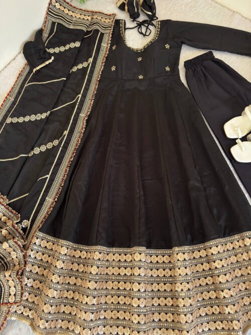 Black Color Gotta Work Anarkali Suit