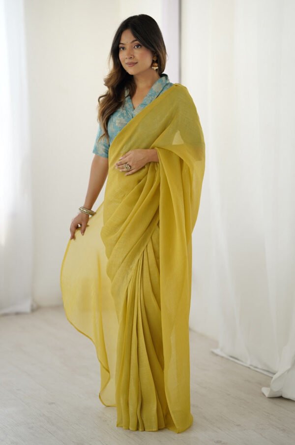 FBL351_1.jpg Charming Baby Yellow Sparkle Silk Ready-to-Wear Saree