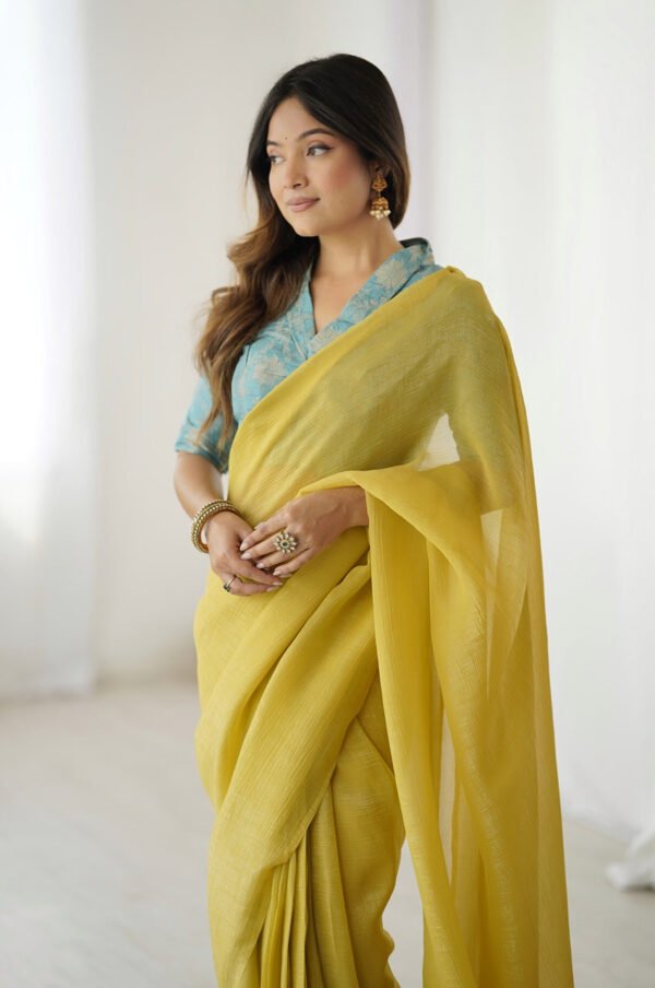 FBL351_3.jpg Charming Baby Yellow Sparkle Silk Ready-to-Wear Saree