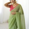 Graceful Moss Green Sparkle Silk Ready-to-Wear Saree