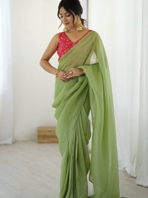 FBL352_4.jpg Graceful Moss Green Sparkle Silk Ready-to-Wear Saree