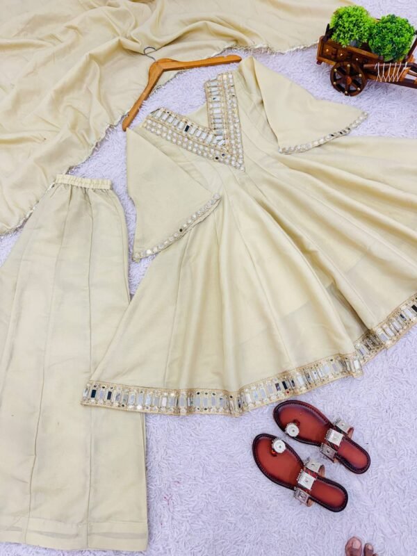 Ivory Shishmahal Cosmos Silk Palazzo Suit