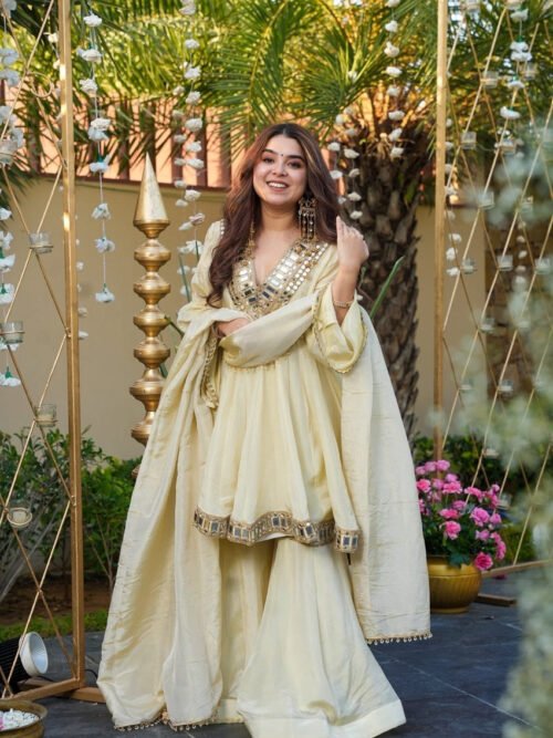 Ivory Shishmahal Cosmos Silk Palazzo Suit