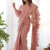 Elegant Pink Jimmy Organza Fabric Ready-to-Wear Saree with Stitched Blouse