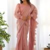 Elegant Pink Jimmy Organza Fabric Ready-to-Wear Saree with Stitched Blouse