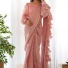 Elegant Pink Jimmy Organza Fabric Ready-to-Wear Saree with Stitched Blouse