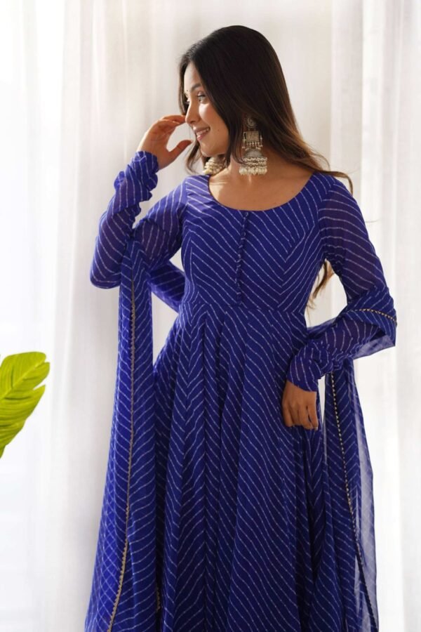 Rich Royal Blue Laheriya Print Georgette Anarkali Suit with Dupatta