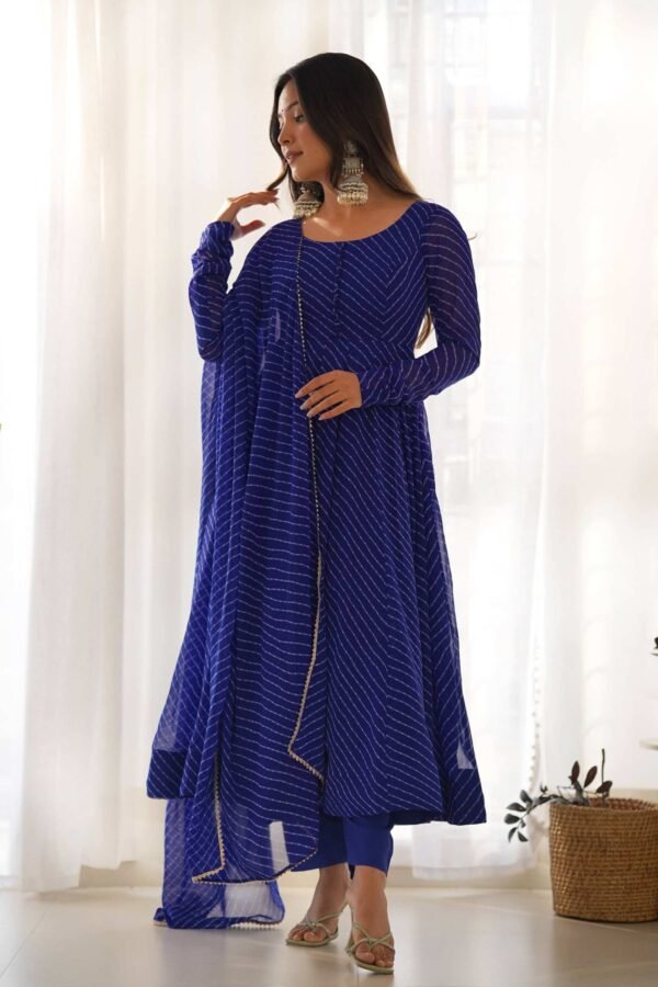 Rich Royal Blue Laheriya Print Georgette Anarkali Suit with Dupatta