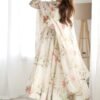 White Flower Print Organza Silk Anarkali Suit Set