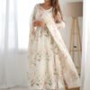 White Flower Print Organza Silk Anarkali Suit Set