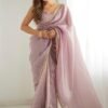 Dusty Pink Pre-Draped Saree with Stitched Blouse